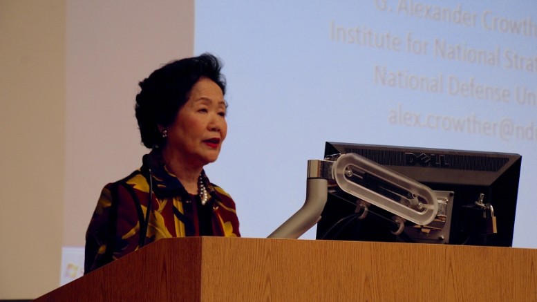 Former chief secretary and convenor of Hong Kong 2020 Anson Chan speaks at Tufts University. In her keynote speech, she says most Hong Kong people do not support independence.