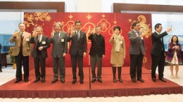 Chief Executive Leung Chun-ying joins Legco President Tsang Yok-sing to propose a toast at a Chinese New Year reception.