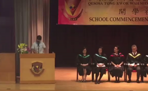 Student union leader of a Yuen Long secondary school speaks at school commencement date of her persistence of speaking up.