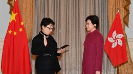 Justice chief Teresa Cheng is sworn in on Saturday as a scandal over illegal structures found in her home erupts.