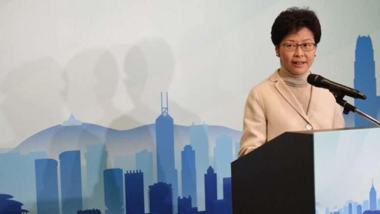 Carrie Lam, former chief secretary, announces her election bid for the next chief executive.