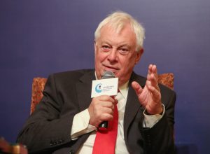 Last governor Lord Patten speaks at a seminar hosted by Project Citizens in Hong Kong in 2016.